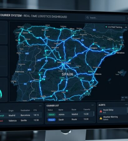 CodeCom Courier System central dispatch dashboard showing live fleet tracking and order management